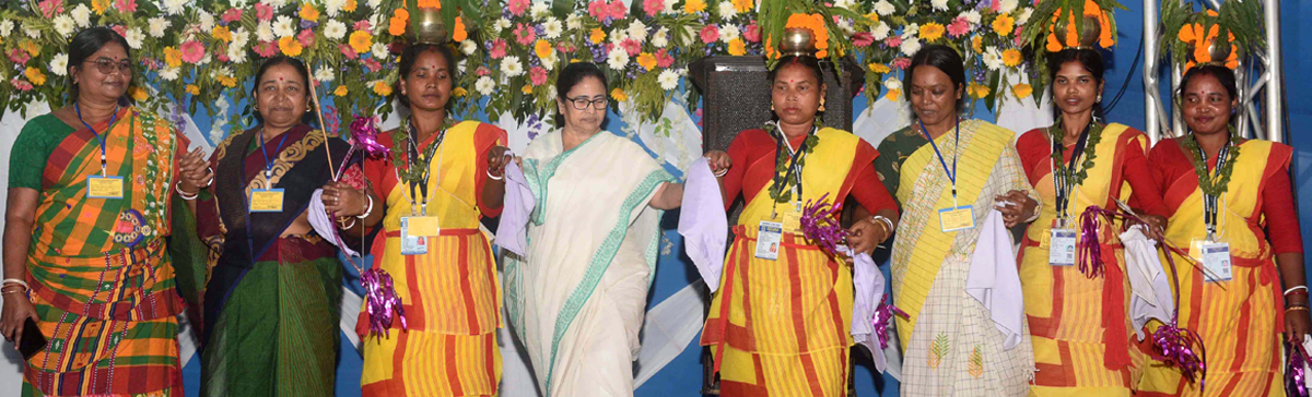 Hon'ble Chief Minister with folk artists at Birsa Munda's birth anniversary celebration at Belpahari in Binpur-2 block, Jhargram